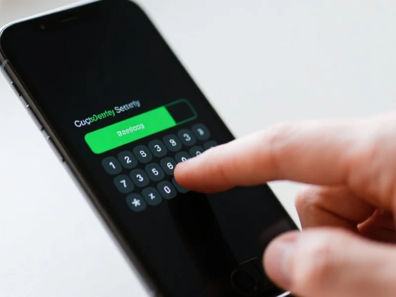 一只手正在手机屏幕上输入复杂且安全的密码，屏幕上显示密码强度条为绿色