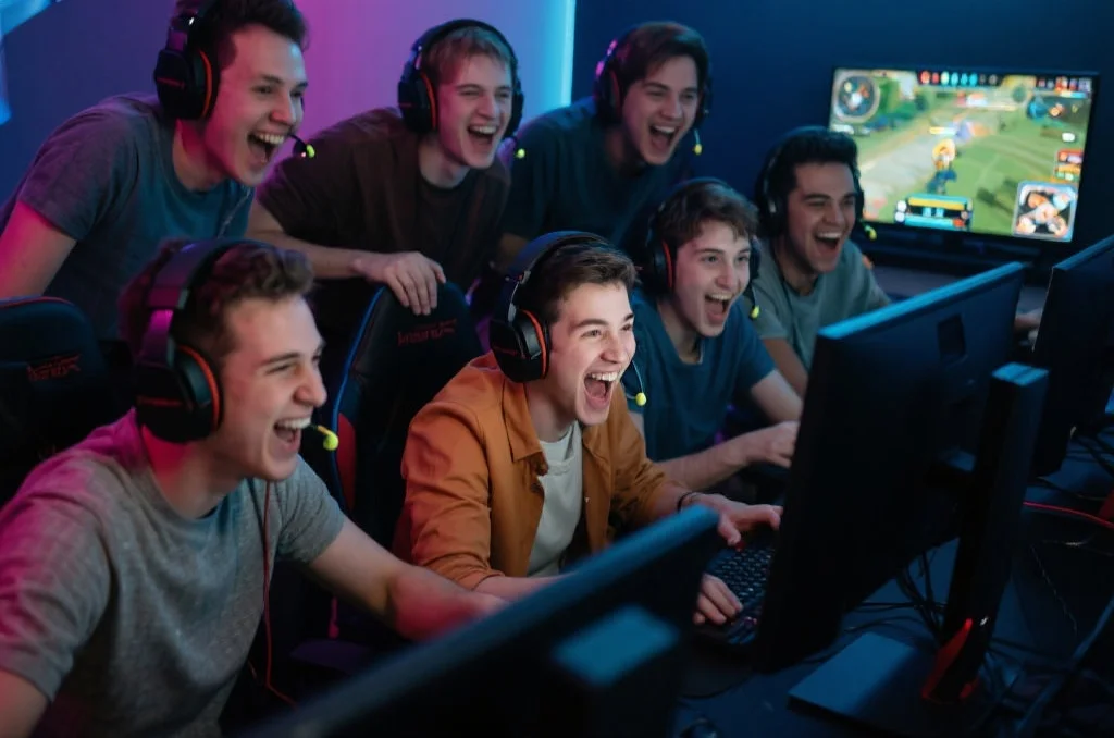 一群玩家通过语音交流协同作战